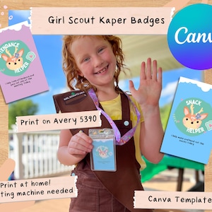 Modelo Canva para escoteiras Kaper Chart Emblemas imprimíveis para reuniões de tropa júnior Daisy Brownie