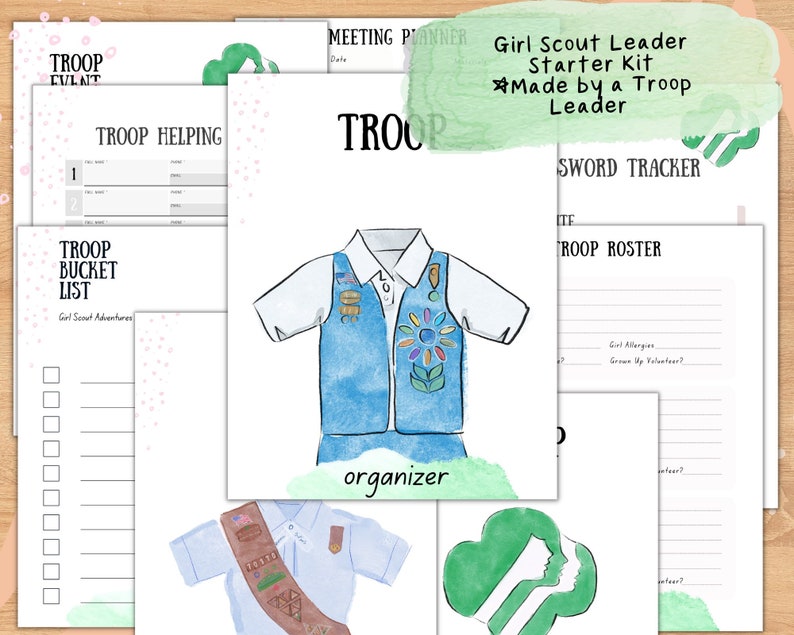 Girl Scout Troop Leader Starter Kit Binder Cute Minimal Watercolor W ...
