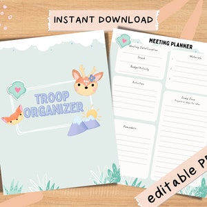 Carpeta de kit de inicio para líder de tropa de Girl Scouts ¡Todos los niveles, tema de Woodlands con guía de insignias gratis! Elaborada por una líder de tropa PDF editable e imprimible