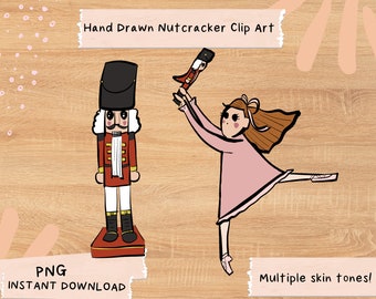 Ballerina und Nussknacker Clip Art mit dunklen und hellen Hauttönen