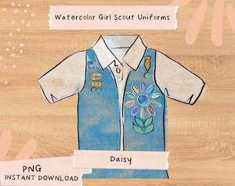 Daisy Brownie Cadette Junior Girl Scout watercolor uniform clip art