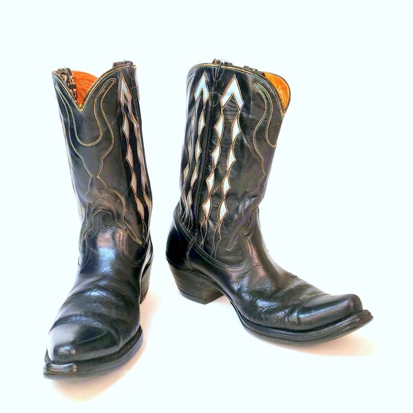 Vintage Acme Women's Cowboy Boots in Black & Blue
