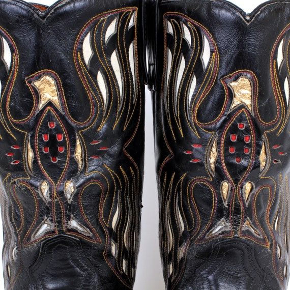 Vintage Acme Black Cowboy Boots With Fancy Inlaid… - image 3