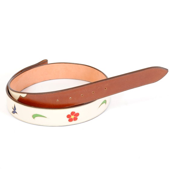 Cream Leather FlowerFlower Belt Flower Leather Belt in Cream Color. Waist, Overall or Dress  main image 2