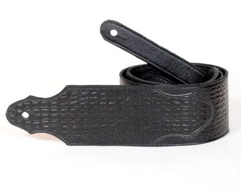 Handmade Custom Guitarstrap🎸for EASTON CORBIN @eastoncorbin  Lucchese Black Leather Guitar Strap with Embossed Detail display picture 1
