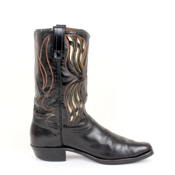 Vintage Acme Black Cowboy Boots With Fancy Inlaid… - image 2