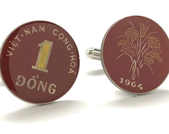 Vietnam Flag Gold-tone Cufflinks Money Clip Engraved Gift Set