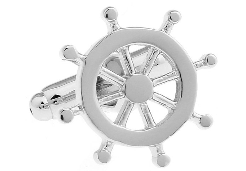 Boat Ship Steering Wheel Cufflinks Vintage Silver Tone Antique Look Cut Out Ship Cuff Links