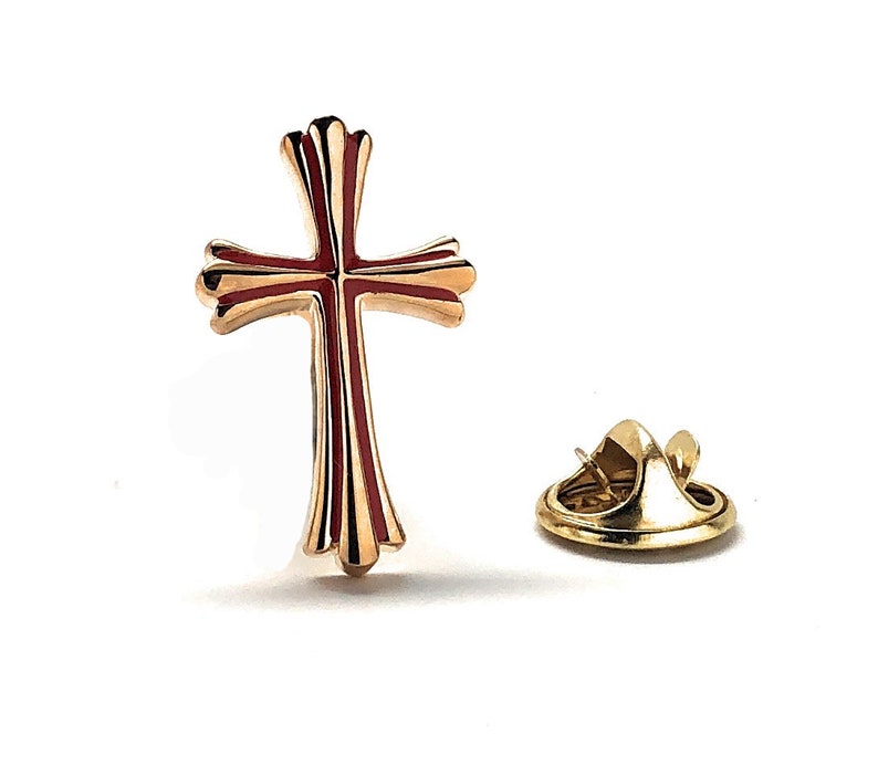 The Cross Enamel Pin Gold Red Black Silver Black Lapel Pin Round Gothic Tie Tack Religious Faith Holy Father Gifts for Him