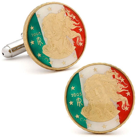 Enamel Cufflinks Italy Statue Flag Green Red White Premium Hand Painted Enamel Coin Jewelry Cuff Links Italian Cufflinks Comes with Gift Box