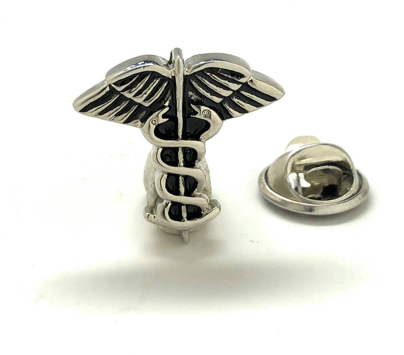 Enamel Pin Medical Caduceus Lapel Pin Silver Tone and Black | Etsy