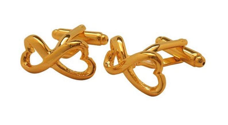 Infinity Heart Knot Cufflinks Symbol Big Gold Tone Solid Post Cuff Links Great for Weddings Groom Father Bride Anniversary with Gift Box