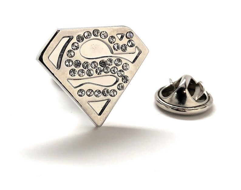 Enamel Pin Superman Lapel Pin Super Hero Man Rhinestone Tie Etsy