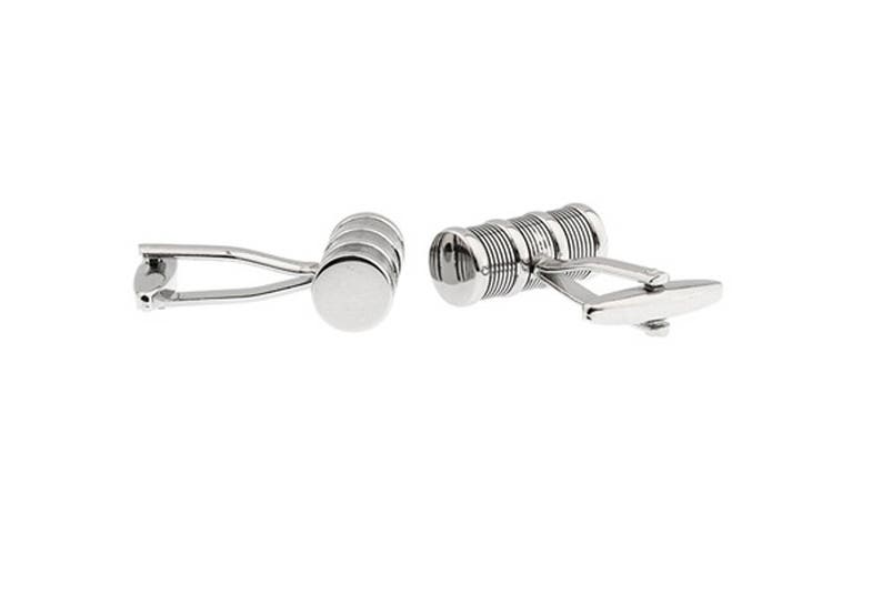 Round Barrel Cylinder Cufflinks Grooved Designed Detailed Cool Classic Look Head Turner Cuff Links with Gift Box