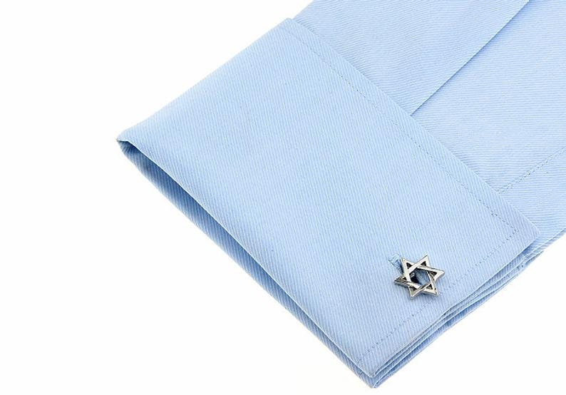Silver Tone Jewish Cufflinks Star of David Religious Symbols Star Shield of David Magen David Cuff Links Comes with Gift Box