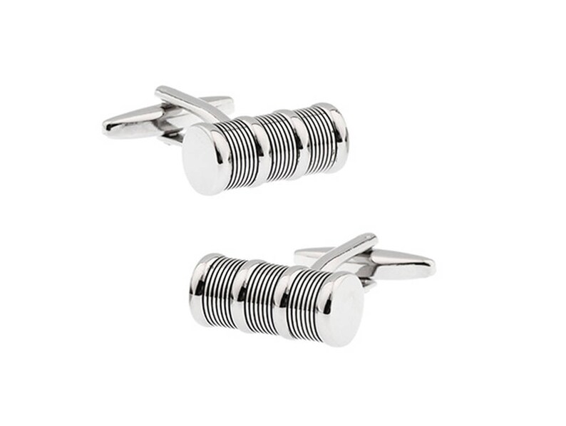 Round Barrel Cylinder Cufflinks Grooved Designed Detailed Cool Classic Look Head Turner Cuff Links with Gift Box
