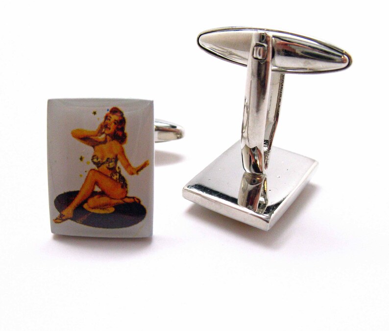Pin Up Girl Cufflinks 1940s 1950s Cuff Links Glamor Girls Fun for Party Wear Event Comes with Gift Box