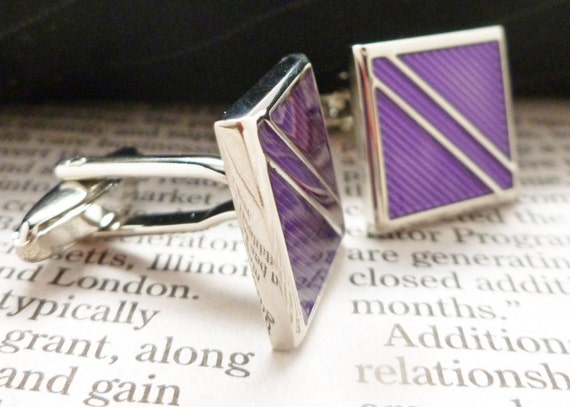 Silver with Purple Amethyst Marching Stripes Cufflinks Cuff Links