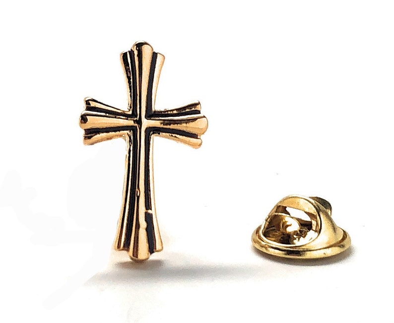 The Cross Enamel Pin Gold Red Black Silver Black Lapel Pin Round Gothic Tie Tack Religious Faith Holy Father Gifts for Him