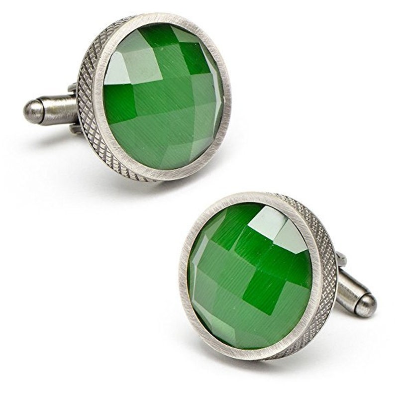 Green Crystal Cut Cufflinks Spring Green Beautiful Colored Gem Silver Accents Cuff Links cool cufflinks wedding cufflinks classic cufflinks