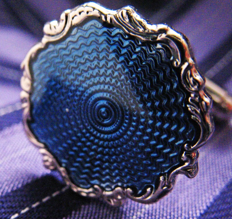 Ice Cufflinks Blue Silver Toned Pool Enamel Round Cuff Links Cufflinks