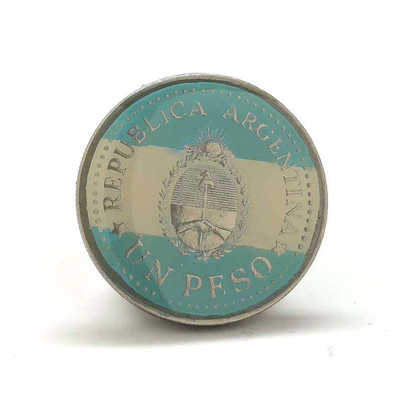 Enamel Pin Hand Painted Argentina 25 Peso Enamel Coin Lapel Pin Painted Country Flag Colors Pride Tie Tack Currency Light Blue White Enamel