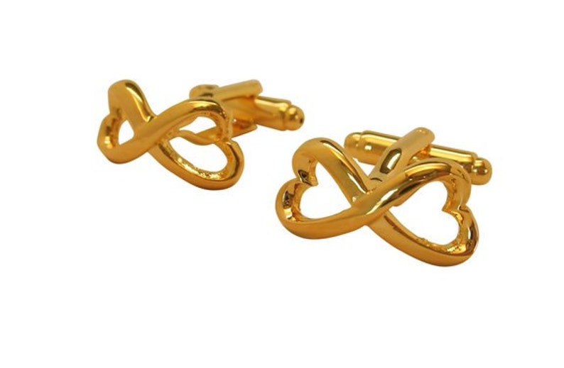 Infinity Heart Knot Cufflinks Symbol Big Gold Tone Solid Post Cuff Links Great for Weddings Groom Father Bride Anniversary with Gift Box