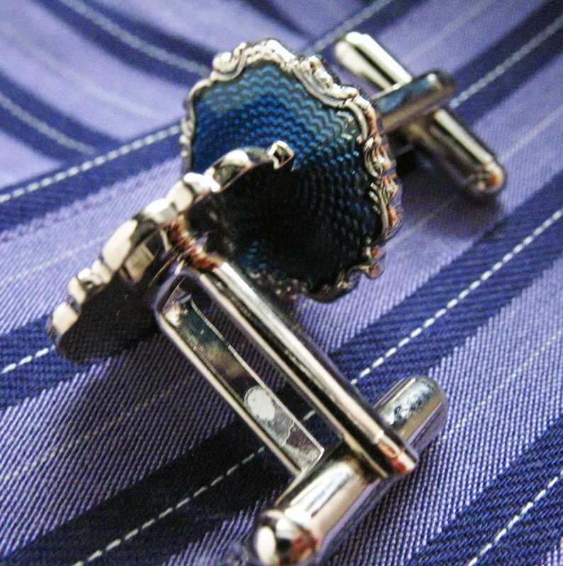 Ice Cufflinks Blue Silver Toned Pool Enamel Round Cuff Links Cufflinks