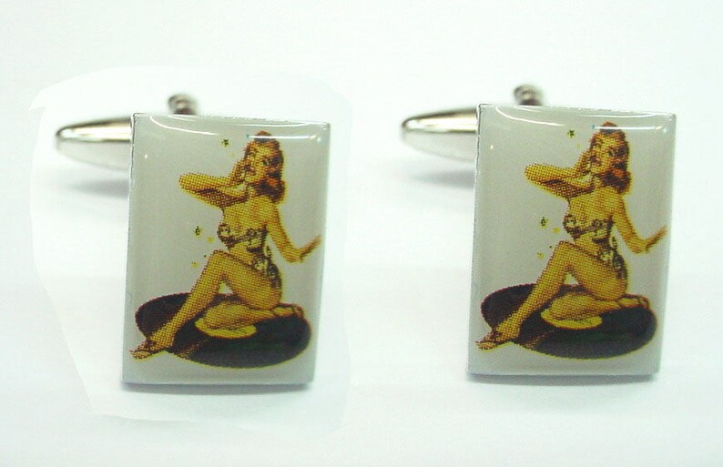 Pin Up Girl Cufflinks 1940s 1950s Cuff Links Glamor Girls Fun for Party Wear Event Comes with Gift Box