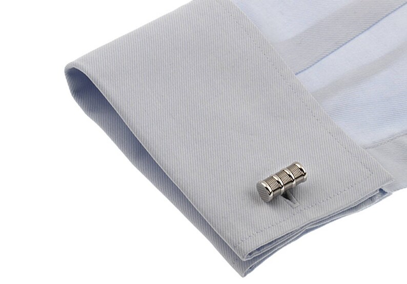 Round Barrel Cylinder Cufflinks Grooved Designed Detailed Cool Classic Look Head Turner Cuff Links with Gift Box