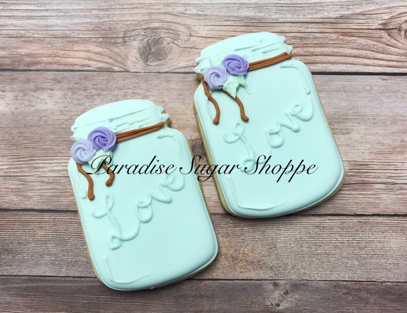 Love Mason Jar Decorated Cookies 1 Dozen Etsy