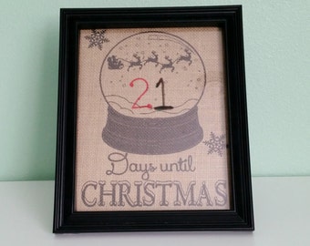 Framed Burlap Print - Countdown to Christmas - Dry Erase - Snow Globe - Santa - 8x10