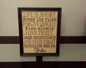 Framed Burlap Print - Life is Short, Break the Rules, Never Forget Anything that Made You Smile - Graduation - Gift  - Christmas - 8x10