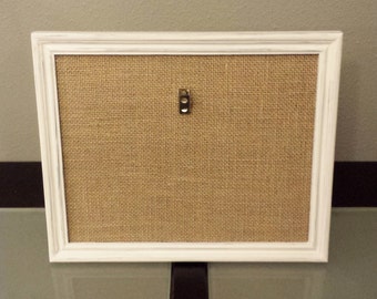 White Picture Frame with Burlap Mat and Clip - Chevron or Plain (Quantity 2) - Photo Frame - 5x7 - 4x6 - 8x10