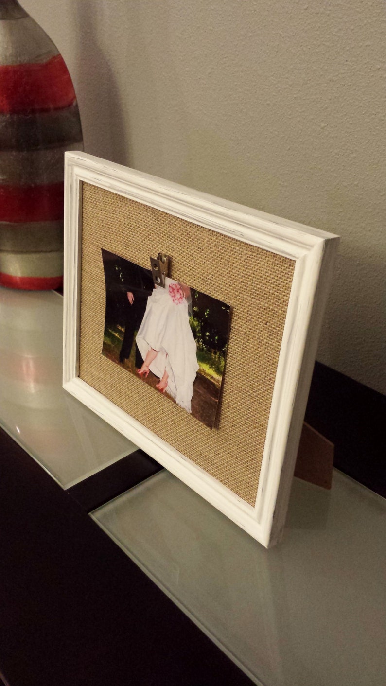 White Picture Frame With Burlap Mat and Clip Chevron or Etsy