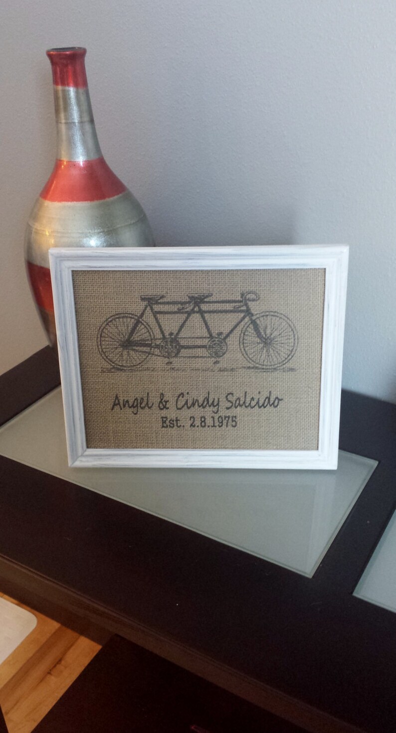 Tandem Bike Monogram with Name and Wedding Date Customizable Wedding 8x10 Burlap Frame Print Anniversary Personalized