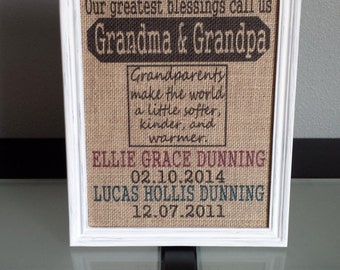 Framed Burlap Print - Our Greatest Blessings Call Us Grandma and Grandpa - Personalized - Gift - Family - Christmas - Mother's Day - 8x10