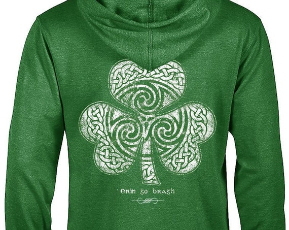 St. Patrick's Day - Zip Hoodie - Celtic Clover - Shamrock - Green Hoodie Sweatshirt with Zipper - Men's or Ladies Unisex Sizes - Irish
