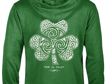 St. Patrick's Day -  Pullover Hoodie Green Sweatshirt - Celtic Clover Shamrock - Ready to Ship - Men's or Ladies Unisex Sizes - Irish