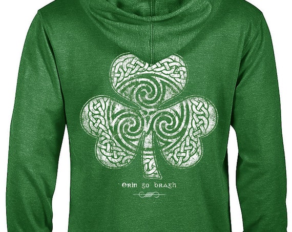 St. Patrick's Day -  Pullover Hoodie Green Sweatshirt - Celtic Clover Shamrock - Ready to Ship - Men's or Ladies Unisex Sizes - Irish