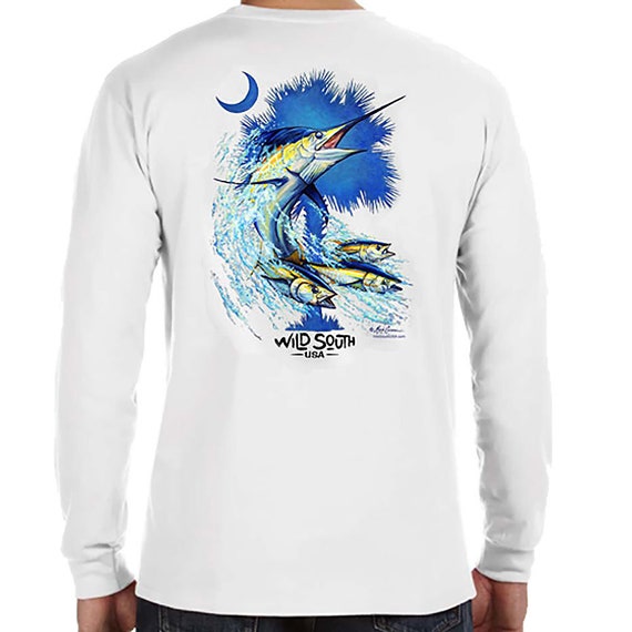 Blue Marlin Shirt Long Sleeve Palmetto Marlin Design Hand Screen Printed  Blue Marlin Palm and Moon Shirt Gift for Fisherman -  Canada