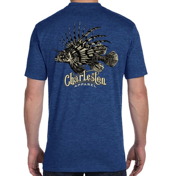 Lionfish Etching Design Fishing Shirt Fathers Day Gift for Angler Lucky  Fishing Shirt Charleston Apparel Lion Fish for him or her