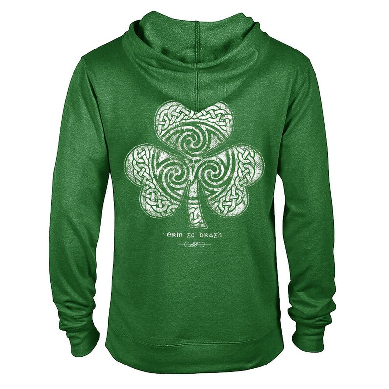 St. Patrick's Day Pullover Hoodie Green Sweatshirt Celtic Clover Shamrock Ready to Ship Men's or Ladies Unisex Sizes Irish image 1