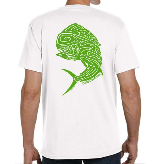 Mahi Mahi Dolphin Fish Design Hand Screen Printed Men's White 5.4