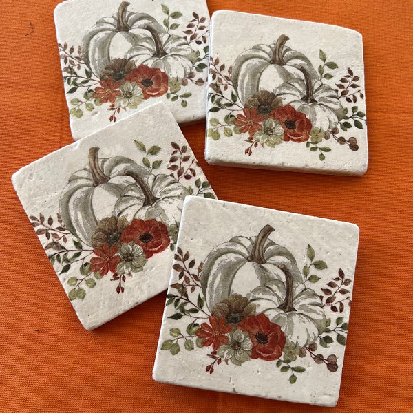 Natural Stone Pumpkin Coasters, Thanksgiving Coasters, Halloween Coasters, Beverage Coasters, Square Coasters