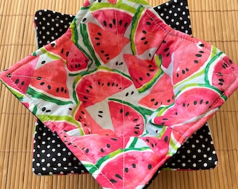 Microwave Bowl Cozy, Watermelon Bowl Cozy, Reversable Microwave Cozy, Soup Bowl Cozy, Set Of Two Microwave Bowl Cozies