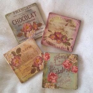 Ceramic Tile Coasters with Flowers, Beverage Coasters, Flower Coasters, Shabby Chic Coasters, Beer Coasters image 1