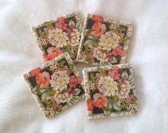 Natural Stone Flower Coasters, Shabby Chic Coasters, Beverage Coasters, Flower Coasters, Beer Coasters