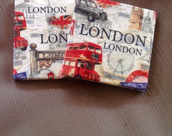 Natural Stone London Coasters, Beverage Coasters, London Scene, Square Coasters