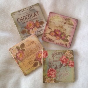 Ceramic Tile Coasters with Flowers, Beverage Coasters, Flower Coasters, Shabby Chic Coasters, Beer Coasters image 3